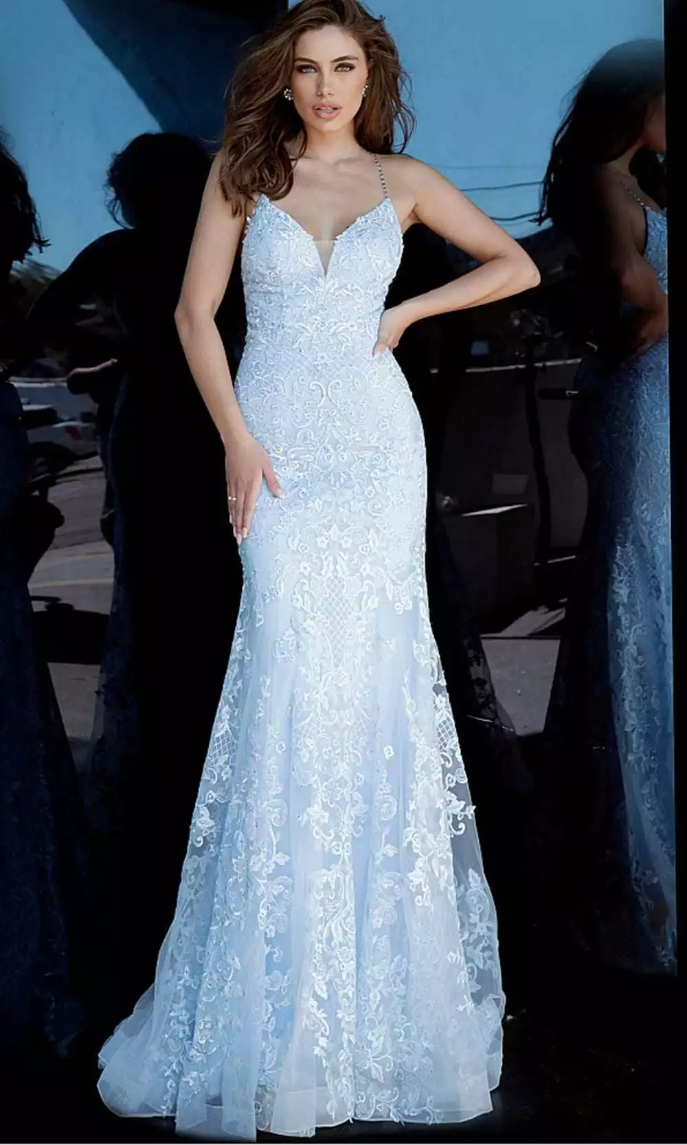 JVN By Jovani - JVN02258 Embroidered V Neck Trumpet Gown 5 JVN By Jovani - JVN02258 Embroidered V Neck Trumpet Gown - Image 3