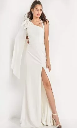 JVN By Jovani - JVN2516 Asymmetric Sheath Dress With Slit And Train -Wedding Dresses shop online jovani jvn2516 asymmetric sheath dress with slit and train evening dresses 27945206972499