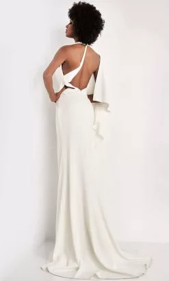 JVN By Jovani - JVN2516 Asymmetric Sheath Dress With Slit And Train -Wedding Dresses shop online jovani jvn2516 asymmetric sheath dress with slit and train evening dresses 27947388633171