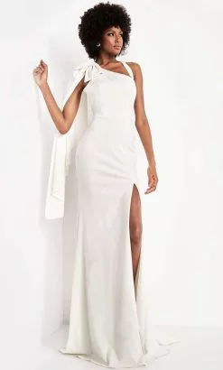 JVN By Jovani - JVN2516 Asymmetric Sheath Dress With Slit And Train -Wedding Dresses shop online jovani jvn2516 asymmetric sheath dress with slit and train evening dresses 27947391418451