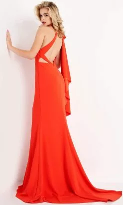 JVN By Jovani - JVN2516 Asymmetric Sheath Dress With Slit And Train -Wedding Dresses shop online jovani jvn2516 asymmetric sheath dress with slit and train evening dresses 28772454105171