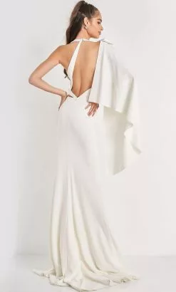JVN By Jovani - JVN2516 Asymmetric Sheath Dress With Slit And Train -Wedding Dresses shop online jovani jvn2516 asymmetric sheath dress with slit and train evening dresses 28772502700115