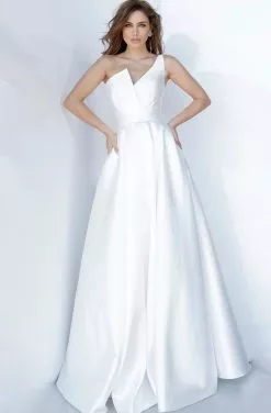 JVN By Jovani - JVN3930 Asymmetric Neck Mikado A-line Gown -Wedding Dresses shop online jovani jvn3930 asymmetric neck mikado a line gown wedding dresses 13326663450707