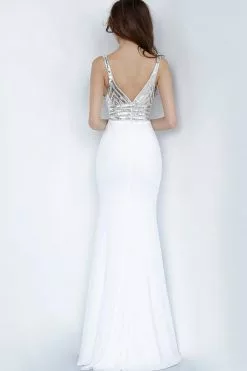 JVN By Jovani - JVN4240 Sequined Plunging V-Neck Sheath Dress -Wedding Dresses shop online jovani jvn4240 sequined plunging v neck sheath dress evening dresses 13290345660499