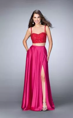 La Femme - 24159 Captivating Laced And Satin Sweetheart Two-Piece A-line Dress