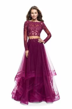 La Femme - 25300 Two-Piece Illusion Appliqued Bodice Tulle Gown
