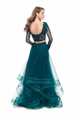 La Femme - 25300 Two-Piece Illusion Appliqued Bodice Tulle Gown -Wedding Dresses shop online la femme 25300 two piece illusion appliqued bodice tulle gown special occasion dress 5512104411193