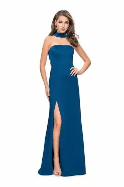La Femme - 25735 High Neck Fitted Slit Dress 9 La Femme - 25735 High Neck Fitted Slit Dress -Wedding Dresses shop online la femme 25735 high neck fitted slit dress special occasion dress 00 teal 5512260649017
