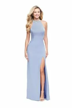La Femme - 25767 Beaded High Halter Jersey Sheath Dress -Wedding Dresses shop online la femme 25767 beaded high halter jersey sheath dress special occasion dress 00 cloud blue 5512136392761