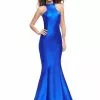 La Femme - 25838 Sleeveless High Halter Ruffled Mermaid Gown -Wedding Dresses shop online la femme 25838 sleeveless high halter ruffled mermaid gown special occasion dress 00 sapphire blue 5511614005305