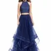 La Femme - 26077 Two-Piece Bejeweled High Halter Tulle Cascade Gown -Wedding Dresses shop online la femme 26077 two piece bejeweled high halter tulle cascade gown special occasion dress 00 navy 5511622819897