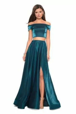 La Femme - 26919 Two-Piece Sleek Off Shoulder High Slit Gown -Wedding Dresses shop online la femme 26919 two piece sleek off shoulder high slit gown special occasion dress 00 teal 7068950528083