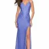 La Femme - 27614 Lace V-Neck Strappy Gown With Slit