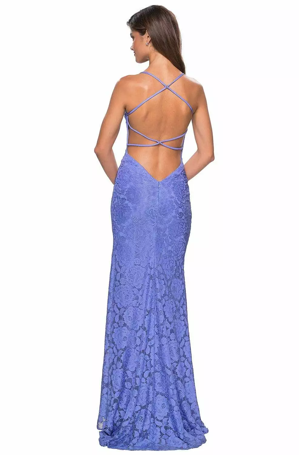 La Femme - 27614 Lace V-Neck Strappy Gown With Slit 4 La Femme - 27614 Lace V-Neck Strappy Gown With Slit - Image 2
