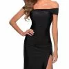 La Femme - 28506 Off Shoulder Tie Low-Cut Open Back Jersey Prom Dress -Wedding Dresses shop online la femme 28506 off shoulder tie low cut open back jersey prom dress prom dresses 00 black 31762943082579