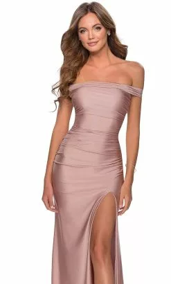 La Femme - 28506 Off Shoulder Tie Low-Cut Open Back Jersey Prom Dress -Wedding Dresses shop online la femme 28506 off shoulder tie low cut open back jersey prom dress prom dresses 00 mauve 31762942787667