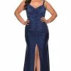 La Femme - 29027 V-neck Ruched Jersey Trumpet Dress