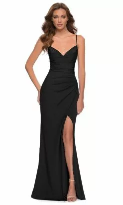 La Femme - 29615 Sleeveless V Neck Jersey Trumpet Dress 11 La Femme - 29615 Sleeveless V Neck Jersey Trumpet Dress -Wedding Dresses shop online la femme 29615 sleeveless v neck jersey trumpet dress prom dresses 00 black 15608961761363