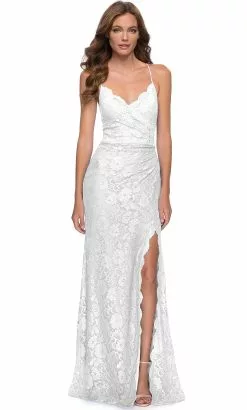 La Femme - 29939 Lace Scalloped V Neck Sheath Dress