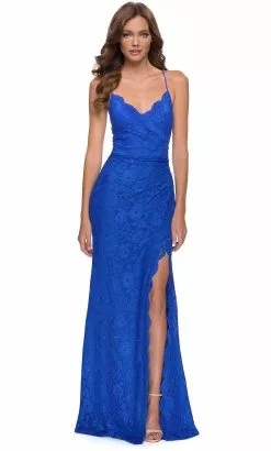 La Femme - 29939 Lace Scalloped V Neck Sheath Dress -Wedding Dresses shop online la femme 29939 lace scalloped v neck sheath dress prom dresses 0 royal blue 31758176813139