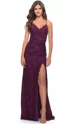 La Femme - 29939 Lace Scalloped V Neck Sheath Dress -Wedding Dresses shop online la femme 29939 lace scalloped v neck sheath dress prom dresses 31758176714835