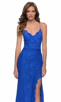 La Femme - 29939 Lace Scalloped V Neck Sheath Dress -Wedding Dresses shop online la femme 29939 lace scalloped v neck sheath dress prom dresses 31758176878675