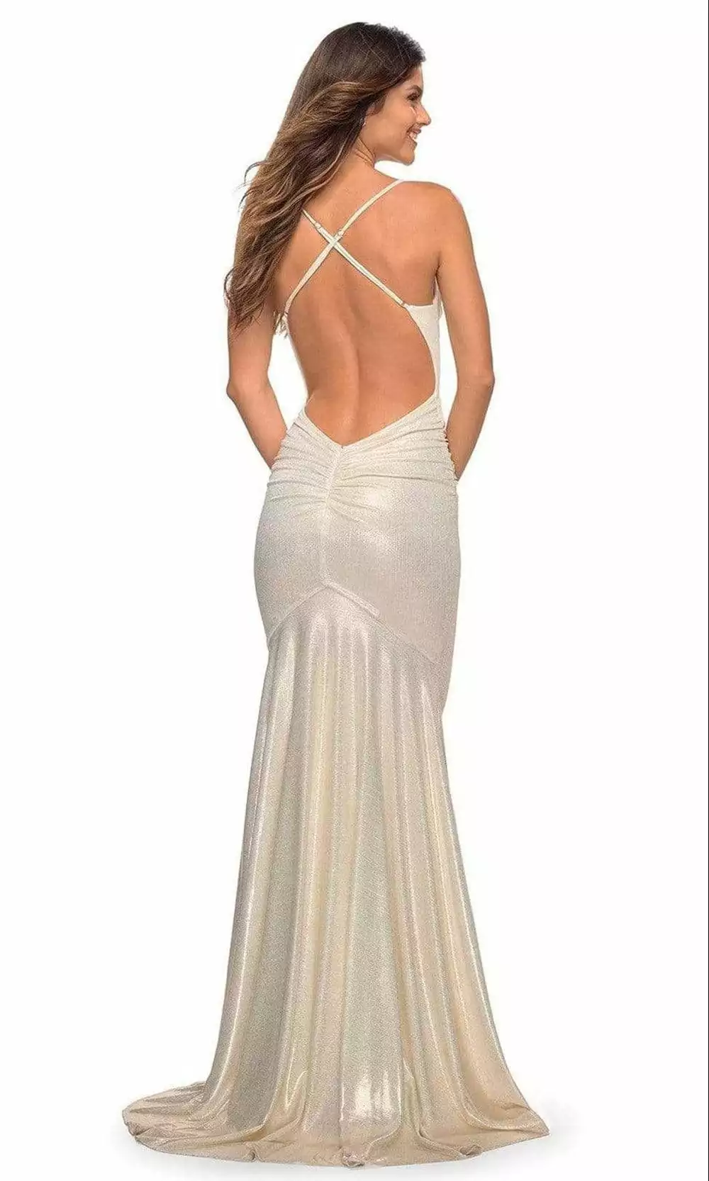 La Femme - 30500 V-Neck Metallic Jersey Gown 4 La Femme - 30500 V-Neck Metallic Jersey Gown - Image 2