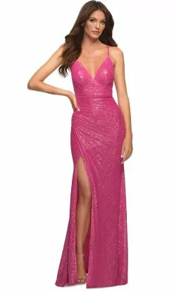 La Femme 30607 - V-Neck Empire Evening Dress
