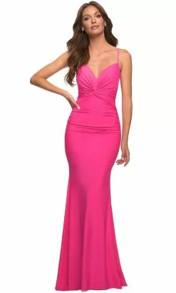 La Femme 30611 - Knot Style Sheath Gown 8 La Femme 30611 - Knot Style Sheath Gown -Wedding Dresses shop online la femme 30611 knot style sheath gown special occasion dress 00 neon pink 29600680345683