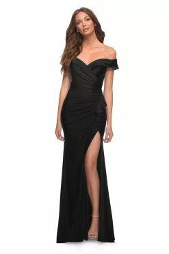 La Femme 30703 - Ruched Sheath Gown 17 La Femme 30703 - Ruched Sheath Gown -Wedding Dresses shop online la femme 30703 ruched sheath gown prom dresses 00 black 32016272588883