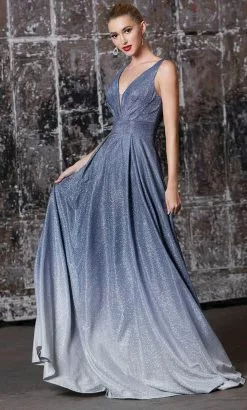 Ladivine 9174 - Ombre Plunging V-Neck Evening Gown -Wedding Dresses shop online ladivine 9174 ombre plunging v neck evening gown evening dresses xs navy 31834653982803