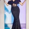 Ladivine CD985 - Off Shoulder Sheer Corset Prom Gown -Wedding Dresses shop online ladivine cd985 off shoulder sheer corset prom gown evening dresses 2 black 31834576552019
