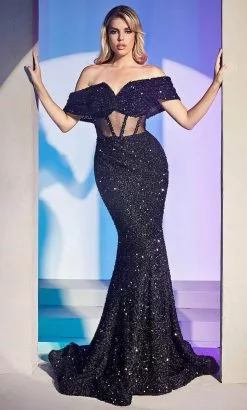 Ladivine CD985 - Off Shoulder Sheer Corset Prom Gown