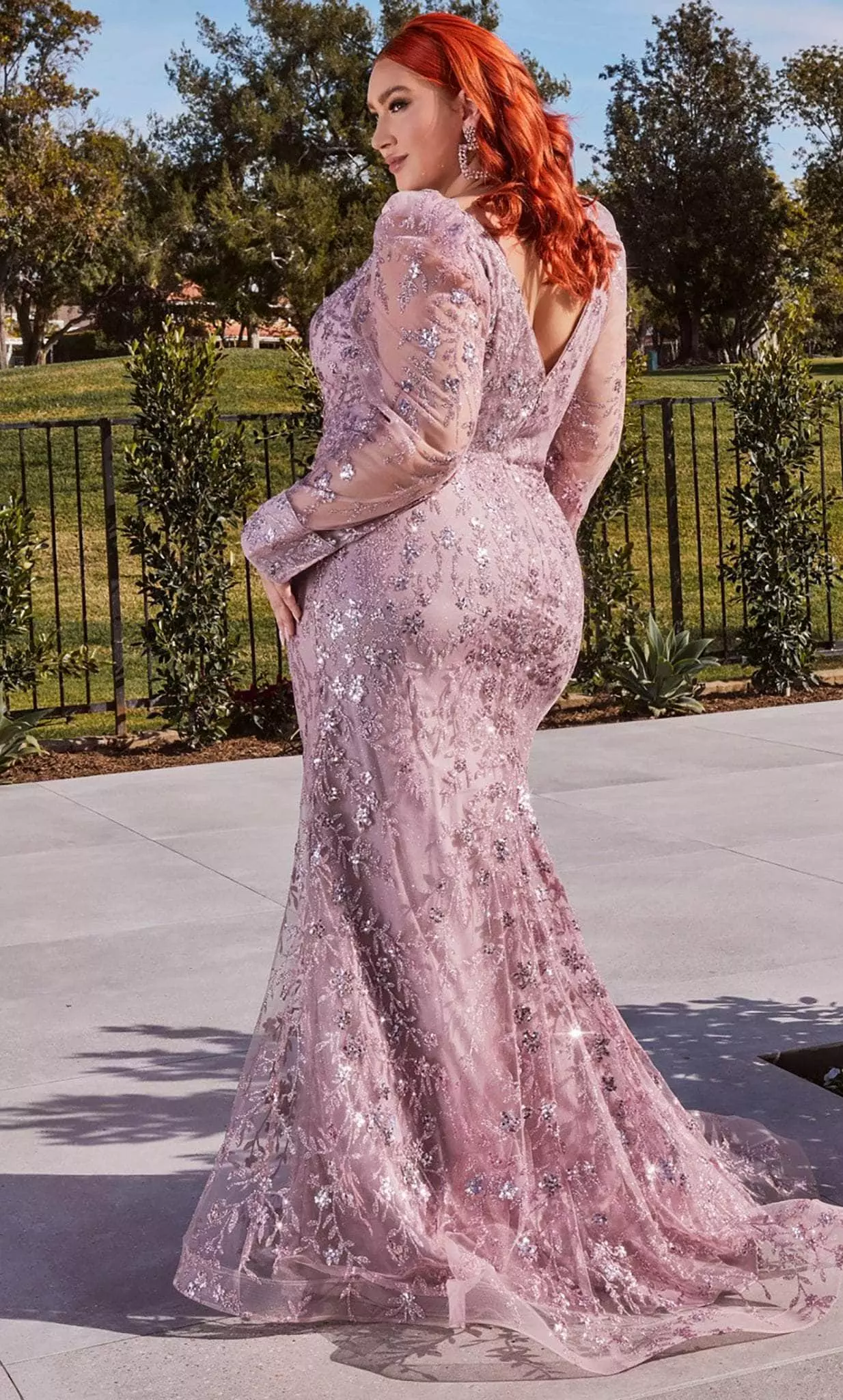 Ladivine CD989 - Long Sleeve Glitter Evening Dress 4 Ladivine CD989 - Long Sleeve Glitter Evening Dress - Image 2