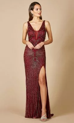 Lara Dresses - 29528 Beaded High Slit Sheath Gown