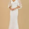 Lara Dresses 51142 - Sheer Cape Formal Dress -Wedding Dresses shop online lara dresses 51142 sheer cape formal dress special occasion dress 4 ivory 31682149711955