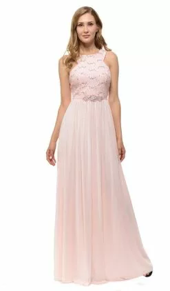Lenovia - 5191 Beaded And Lace Halter Chiffon A-line Dress