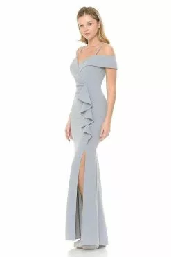 Lenovia - Long Off Shoulder Ruffle Trimmed Dress 5206 14 Lenovia - Long Off Shoulder Ruffle Trimmed Dress 5206 -Wedding Dresses shop online lenovia long off shoulder ruffle trimmed dress 5206 ccsale 32357019942995