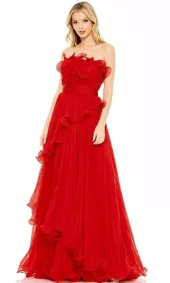 Mac Duggal 49537 - Ruffled Strapless A-Line Prom Gown -Wedding Dresses shop online mac duggal 49537 ruffled strapless a line prom gown prom dresses 0 red 31469824507987