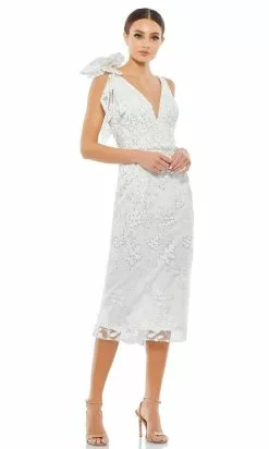 Mac Duggal Evening - 79337D Plunging Neck Sequined Midi Dress