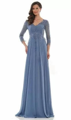 Marsoni By Colors - V-Neck Applique Evening Dress MV1125 - 1 Pc Slate Blue In Size 22 Available
