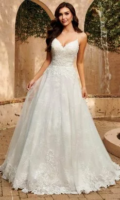 Mary's Bridal - MB3124 V Neck Lace A-line Bridal Dress