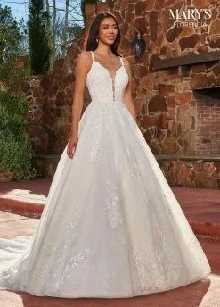 Mary's Bridal MB3145 - Embroidered Plunging V-neck Wedding Dress -Wedding Dresses shop online mary s bridal mb3145 embroidered plunging v neck wedding dress special occasion dress 30885660786771
