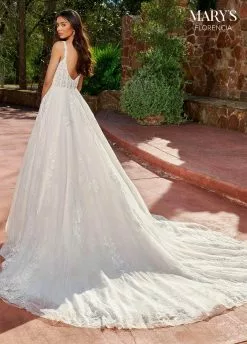 Mary's Bridal MB3145 - Embroidered Plunging V-neck Wedding Dress -Wedding Dresses shop online mary s bridal mb3145 embroidered plunging v neck wedding dress special occasion dress 30885660819539