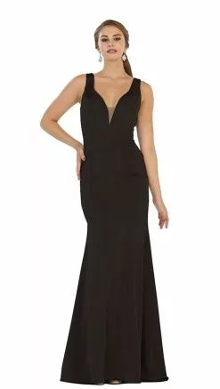 May Queen Bridal - MQ1431 Sleeveless Plunging Trumpet Gown -Wedding Dresses shop online may queen bridal mq1431 sleeveless plunging trumpet gown wedding dresses 4 black 28730796802131