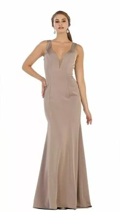 May Queen Bridal - MQ1431 Sleeveless Plunging Trumpet Gown -Wedding Dresses shop online may queen bridal mq1431 sleeveless plunging trumpet gown wedding dresses 4 mocha 28698411040851