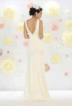 May Queen Bridal - MQ1431 Sleeveless Plunging Trumpet Gown -Wedding Dresses shop online may queen bridal mq1431 sleeveless plunging trumpet gown wedding dresses 5729503707193
