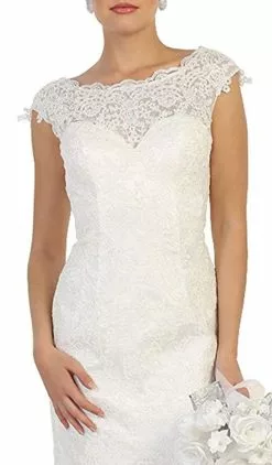 May Queen Bridal - MQ1564 Lace Bateau Mermaid Dress With Train -Wedding Dresses shop online may queen bridal mq1564 lace bateau mermaid dress with train wedding dresses 7280976625747