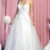 May Queen Bridal RQ7882 - Plunging Tulle Wedding Gown -Wedding Dresses shop online may queen bridal rq7882 plunging tulle wedding gown wedding dresses 4 ivory 31626750623827