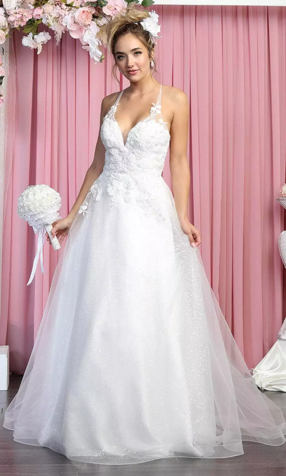 May Queen Bridal RQ7882 - Plunging Tulle Wedding Gown 3 May Queen Bridal RQ7882 - Plunging Tulle Wedding Gown